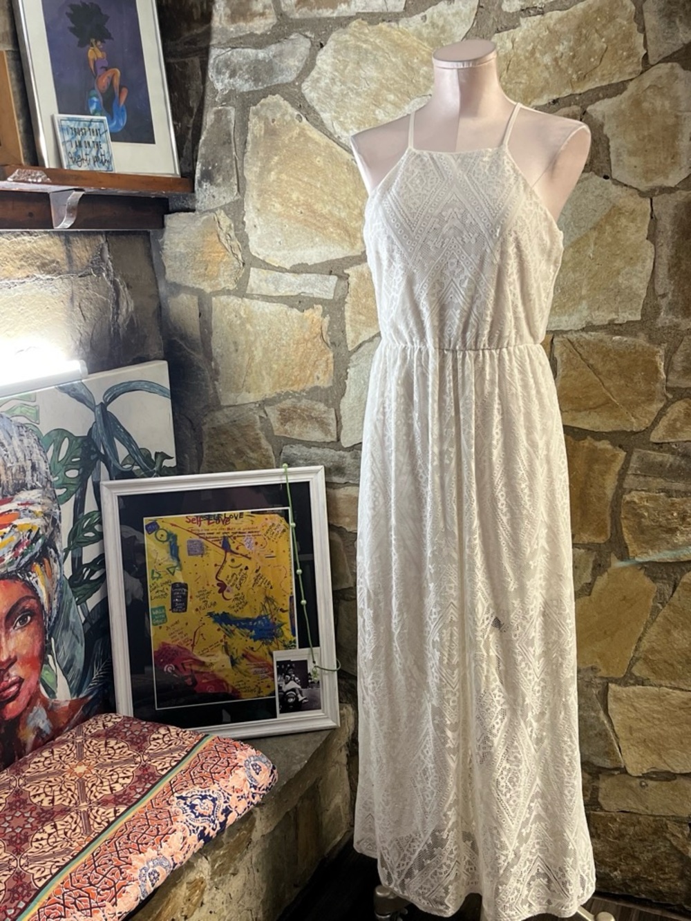 Lily Rose White Lace Maxi Dress Medium Boho Cottagecore Beach Wedding